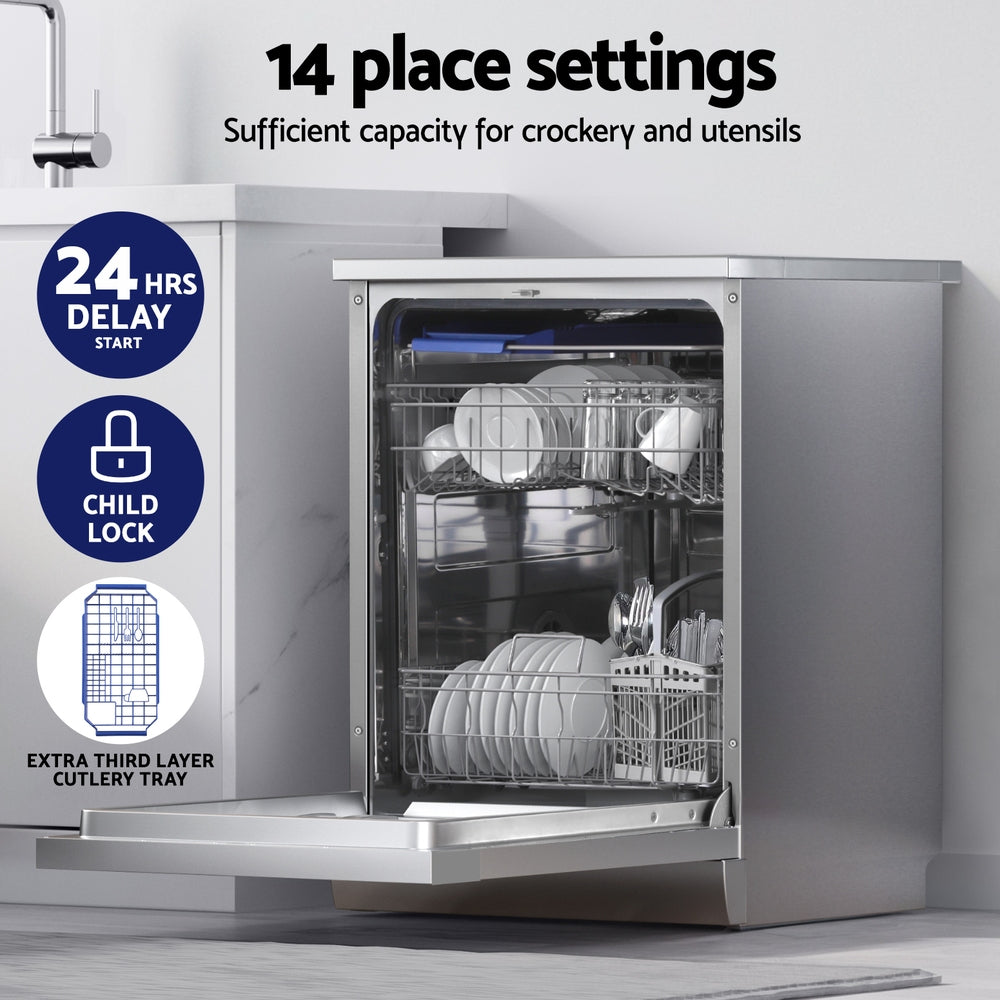 NNEDSZ Devanti 60cm 14 Place Settings Freestanding Dishwasher Silver-3