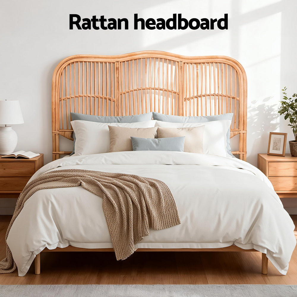 Artiss Bed Headboard Double Bedhead Rattan - NERO Pine-3