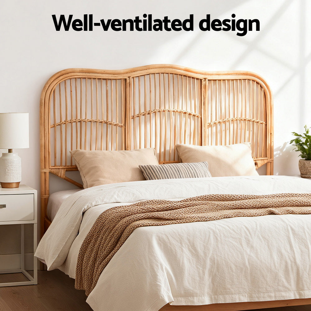 Artiss Bed Headboard Double Bedhead Rattan - NERO Pine-4