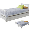 NNEMB Wooden Single Bed Frame w/ Pop Up Trundle, for Kids Bedroom, White-0