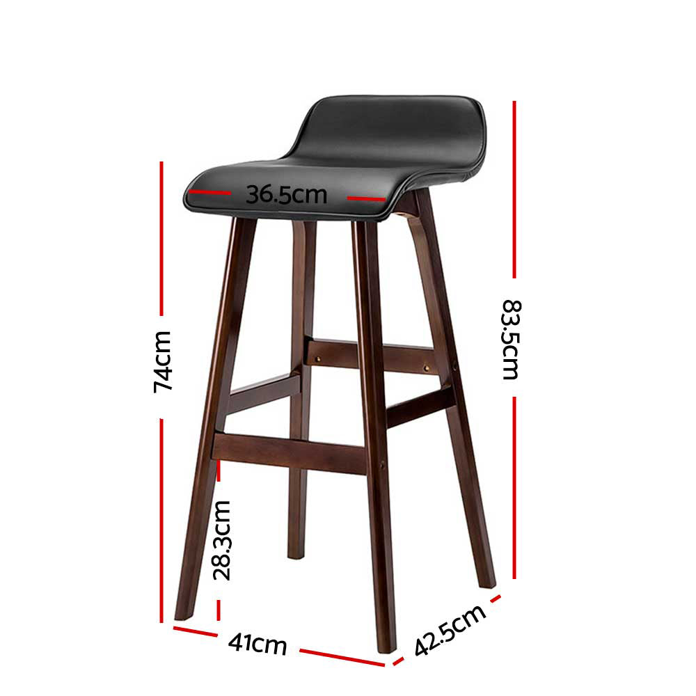NNEDSZ Set of 2 PU Leather Wood Wave Style Bar Stool - Black-1