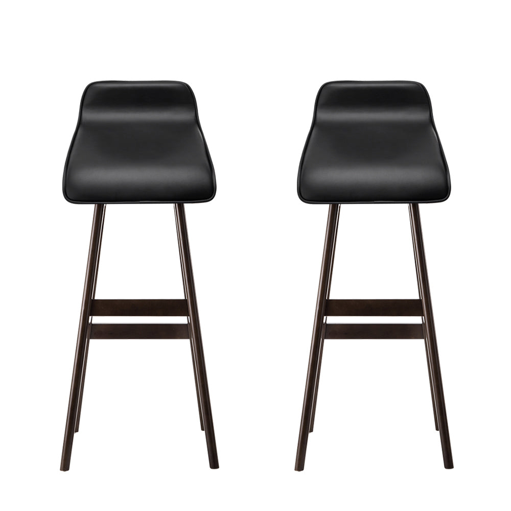 NNEDSZ Set of 2 PU Leather Wood Wave Style Bar Stool - Black-2