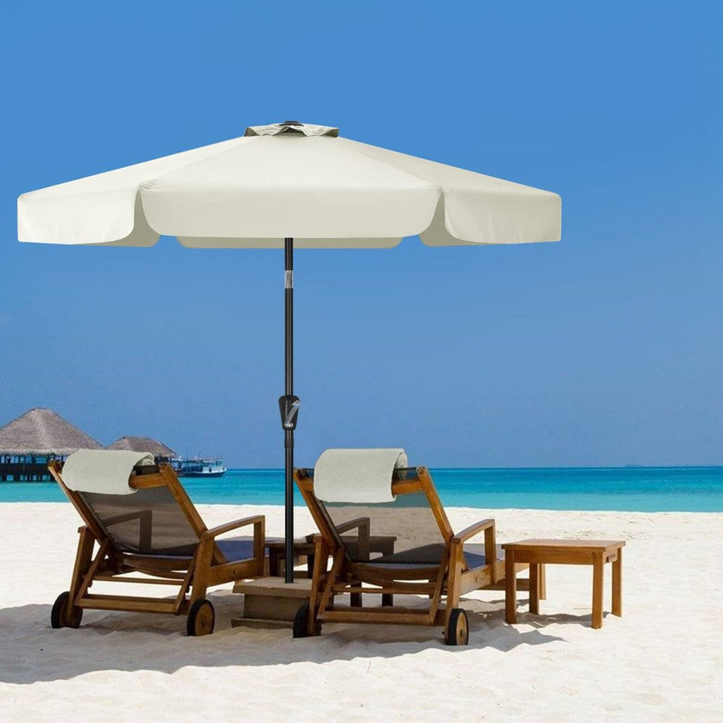 Off White 7.5 Foot Patio Umbrella with Push Button Tilt and Metal Pole-1