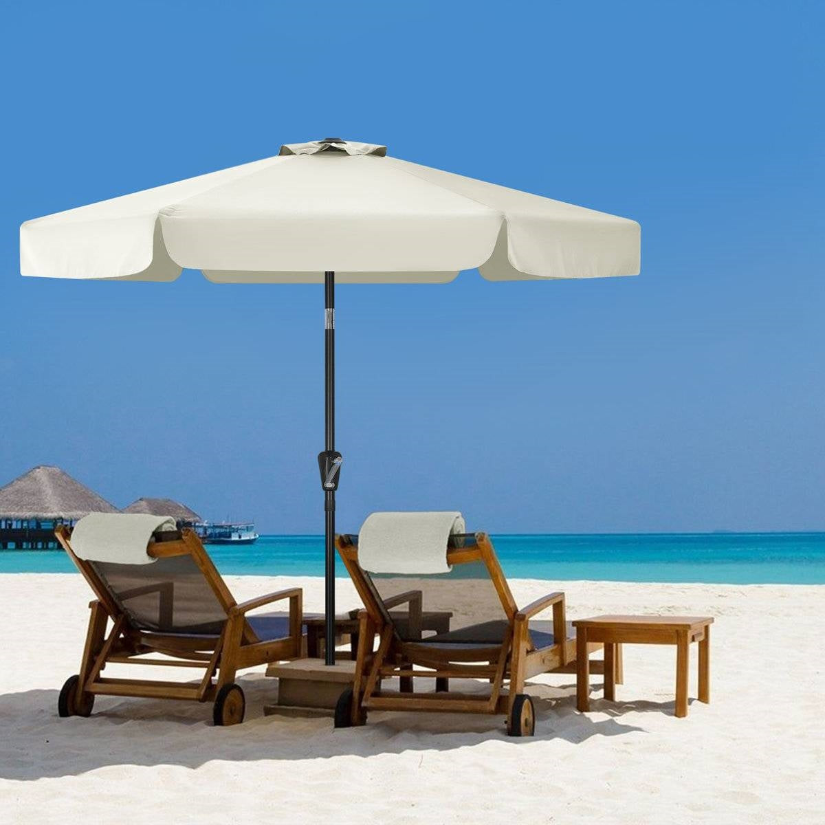 Off White 7.5 Foot Patio Umbrella with Push Button Tilt and Metal Pole-1
