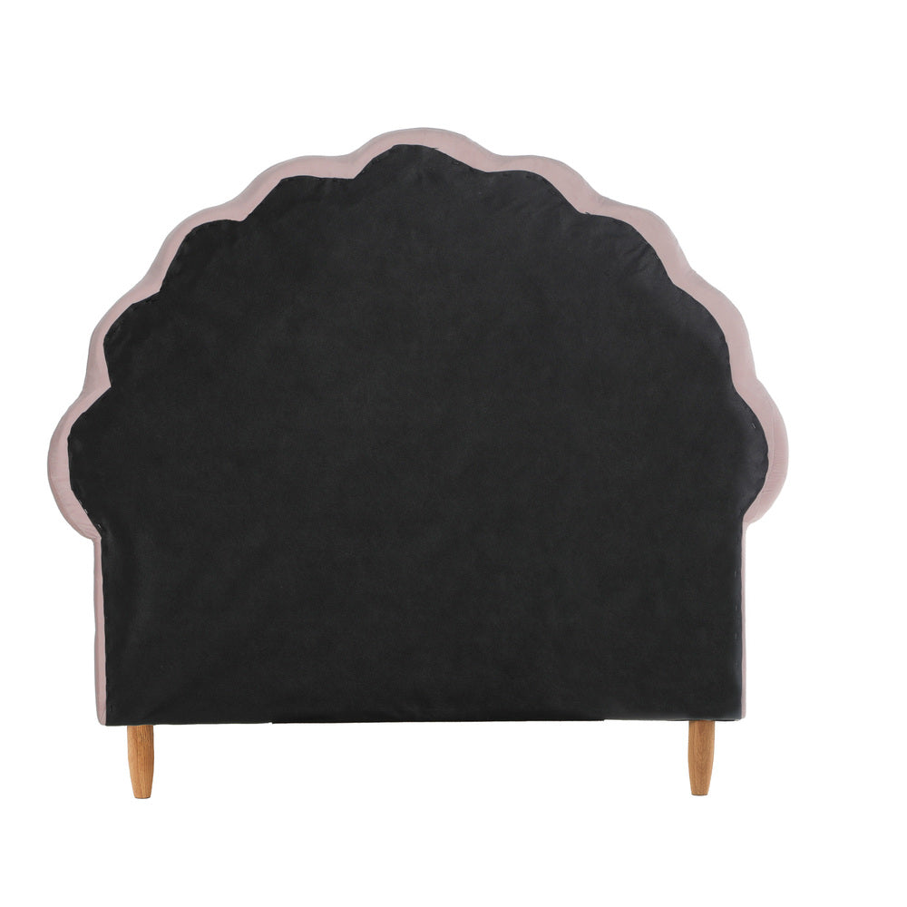 NNEED Single Bed Frame Scallop-Shape Bedhead Pink Velvet-2