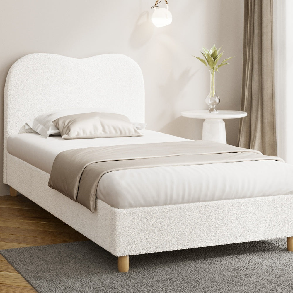 NNEED Bed Frame King Single White Boucle Cloud Shape-2
