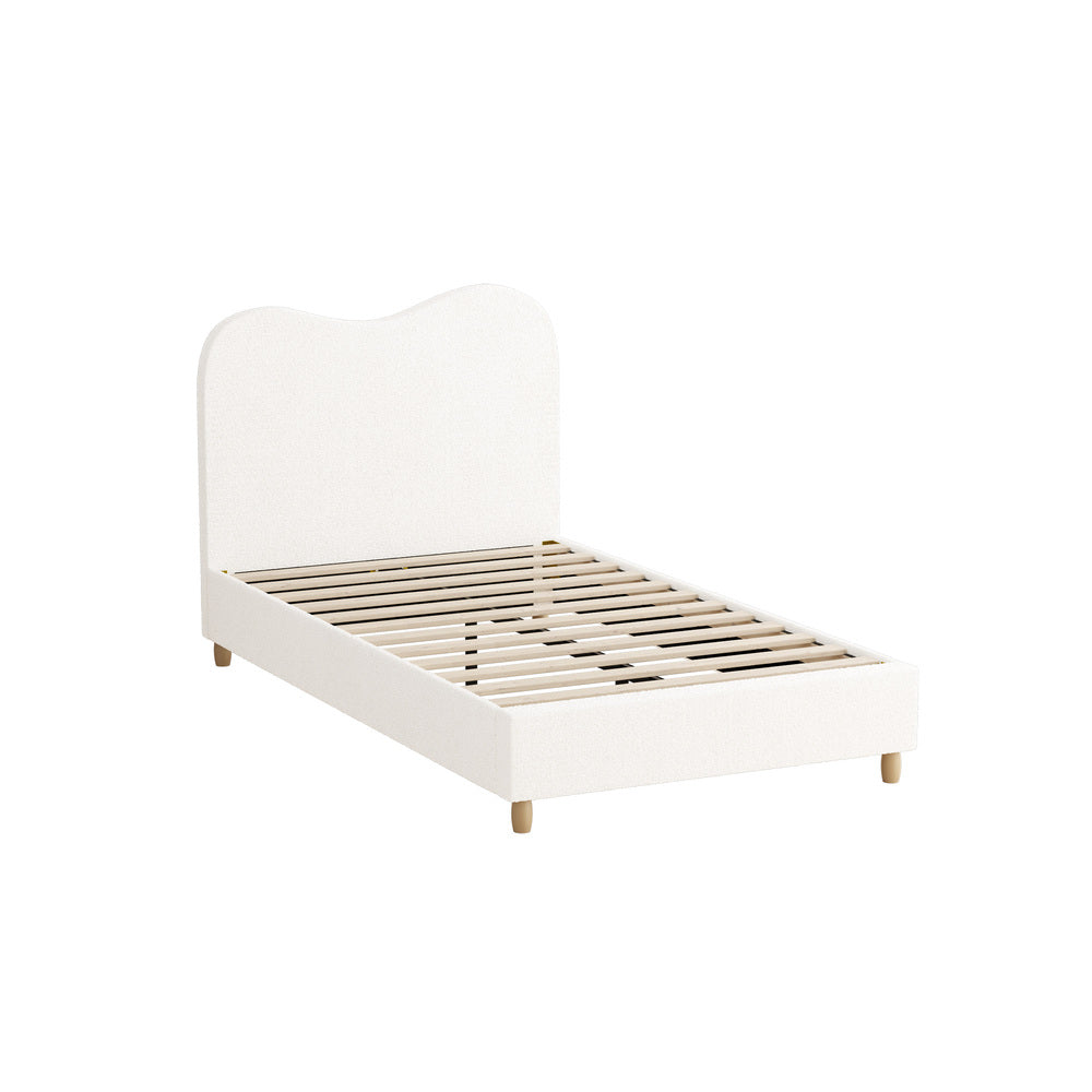 NNEED Bed Frame King Single White Boucle Cloud Shape-0