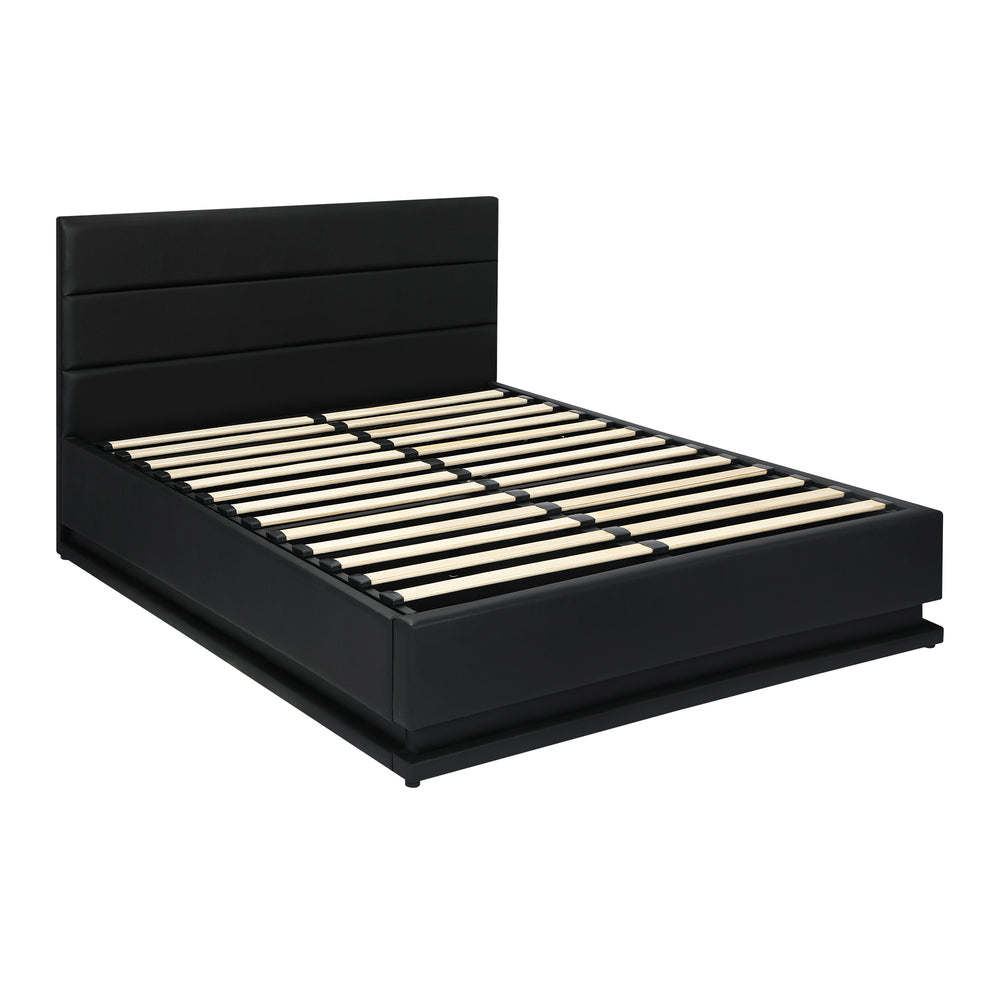 NNEED Double Bed Frame Gas Lift RBG Storage Space Black-0