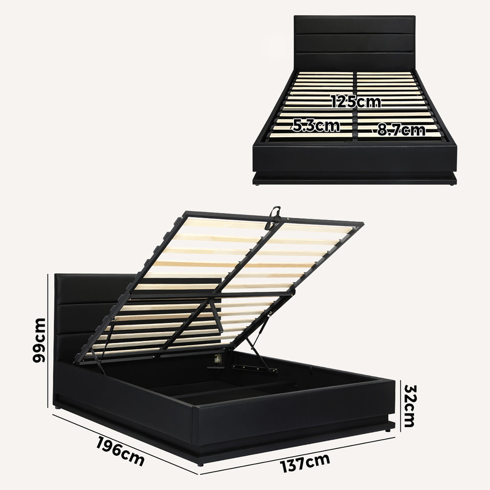 NNEED Double Bed Frame Gas Lift RBG Storage Space Black-2