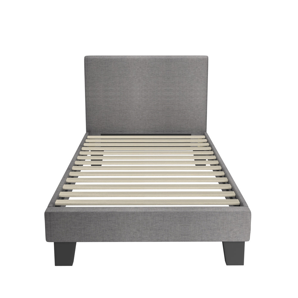 NNEED Bed Frame Single Size Wooden Slats Grey Fabric-4