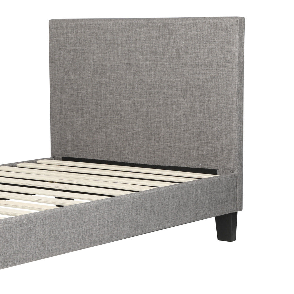 NNEED Bed Frame Single Size Wooden Slats Grey Fabric-1