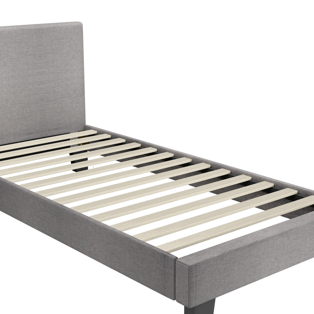 NNEED Bed Frame Single Size Wooden Slats Grey Fabric-3