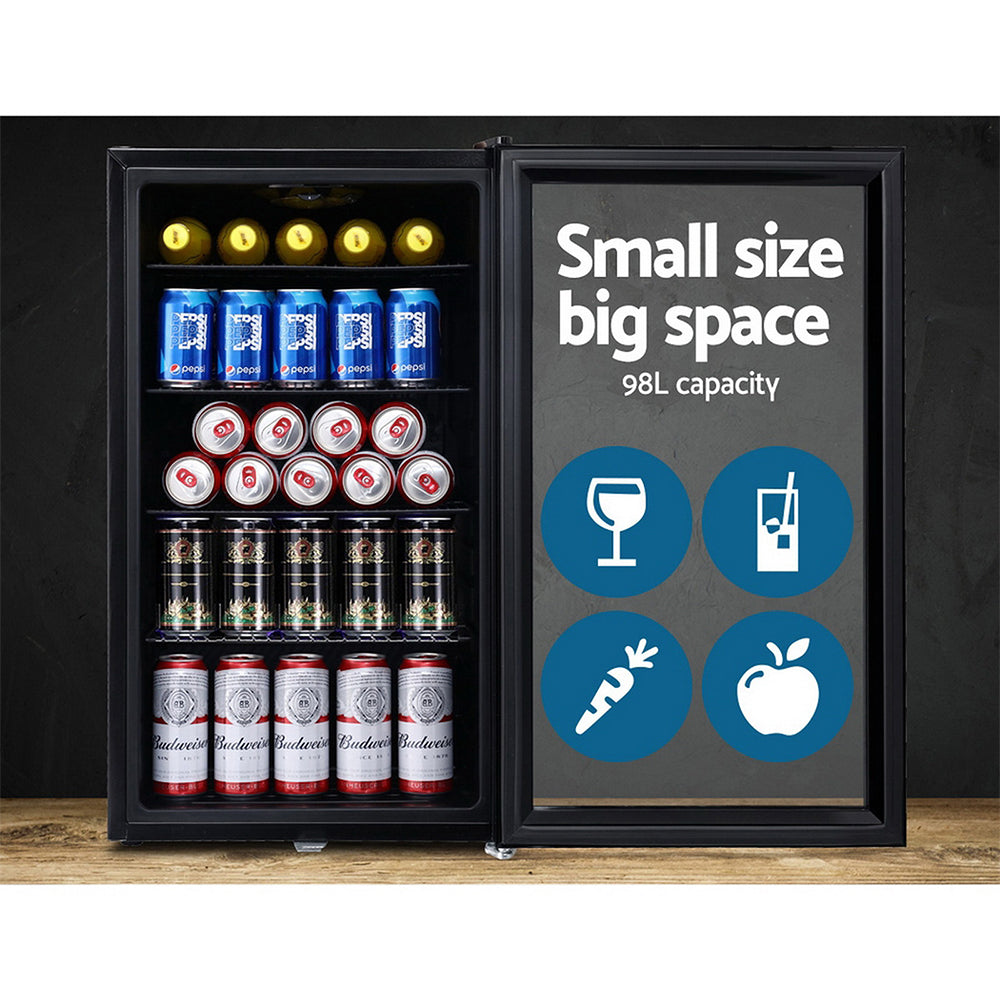 NNEDSZ 98L Bar Fridge Glass Door Mini Freezer Fridges Countertop Beverage Commercial-4