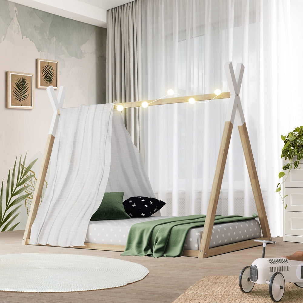 NNEED Wooden Bed Frame Single Teepee House Style-2