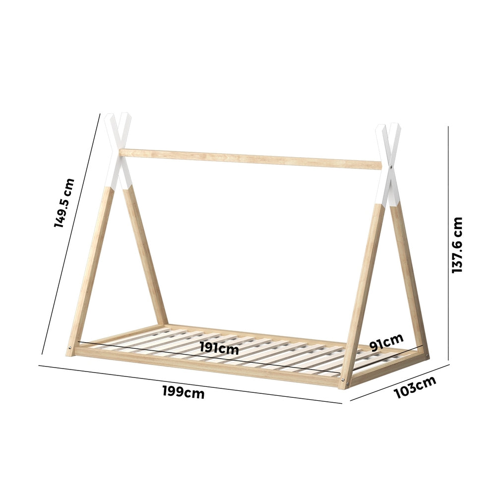 NNEED Wooden Bed Frame Single Teepee House Style-3