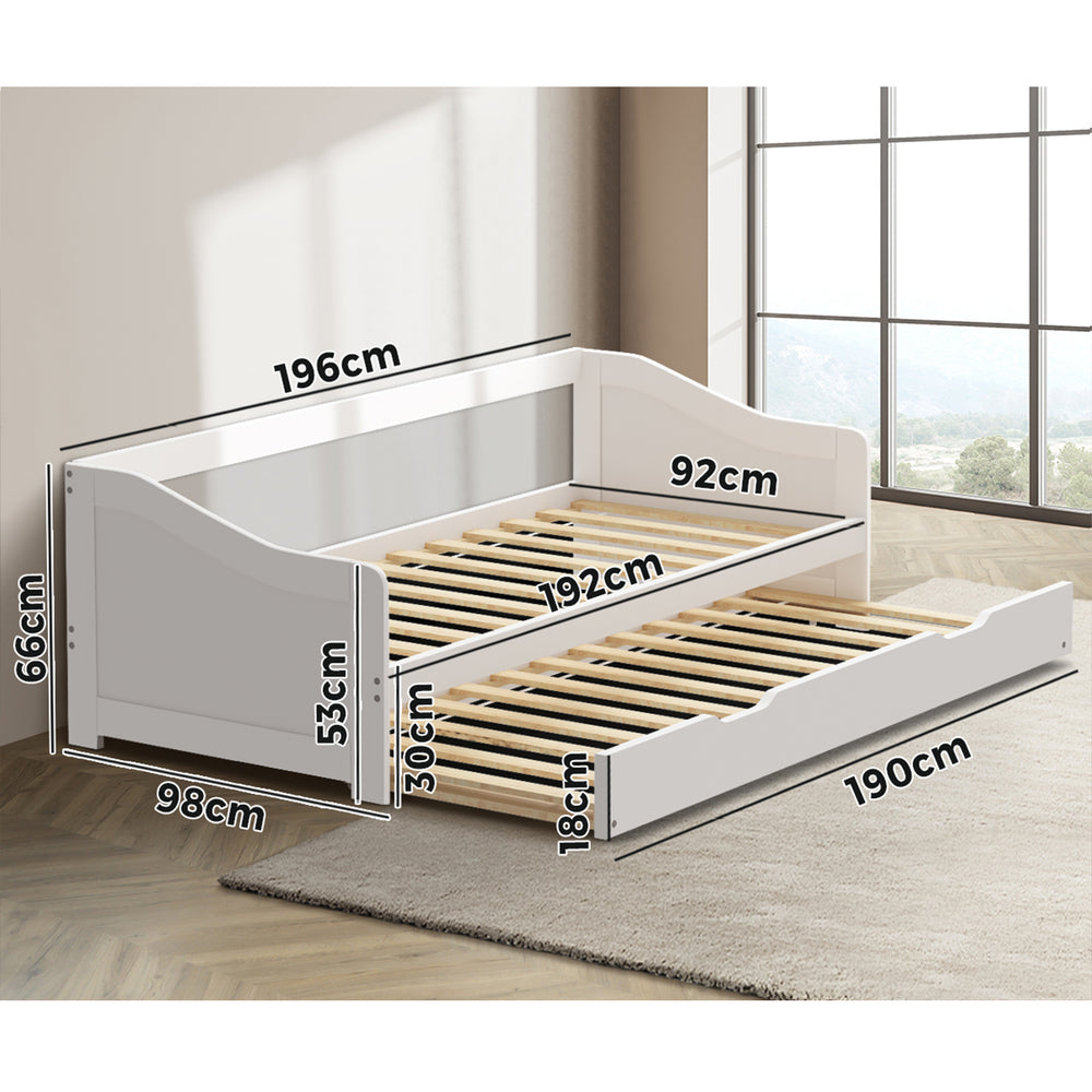 NNEED Trundle Bed Frame Daybed Single Size Wooden-4
