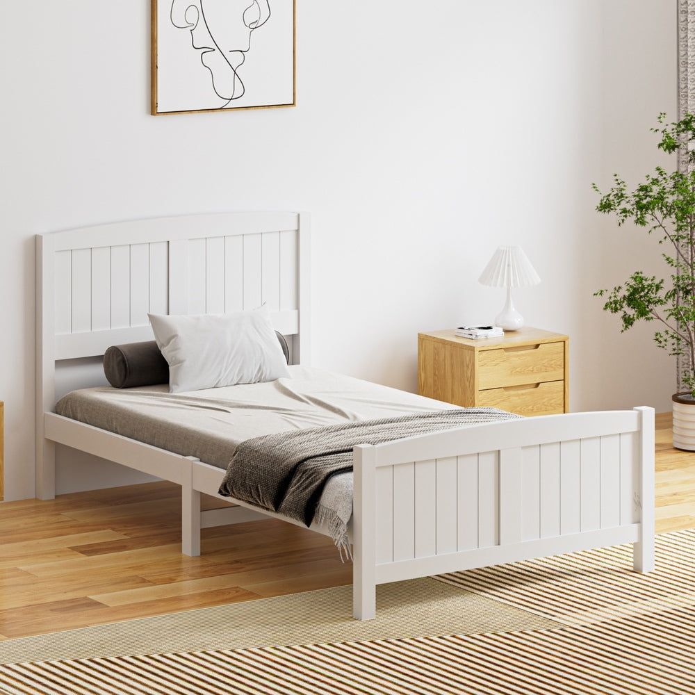 NNEED Bed Frame King Singe Size Timber Platform White-2
