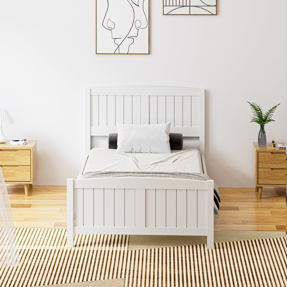 NNEED Bed Frame King Singe Size Timber Platform White-3