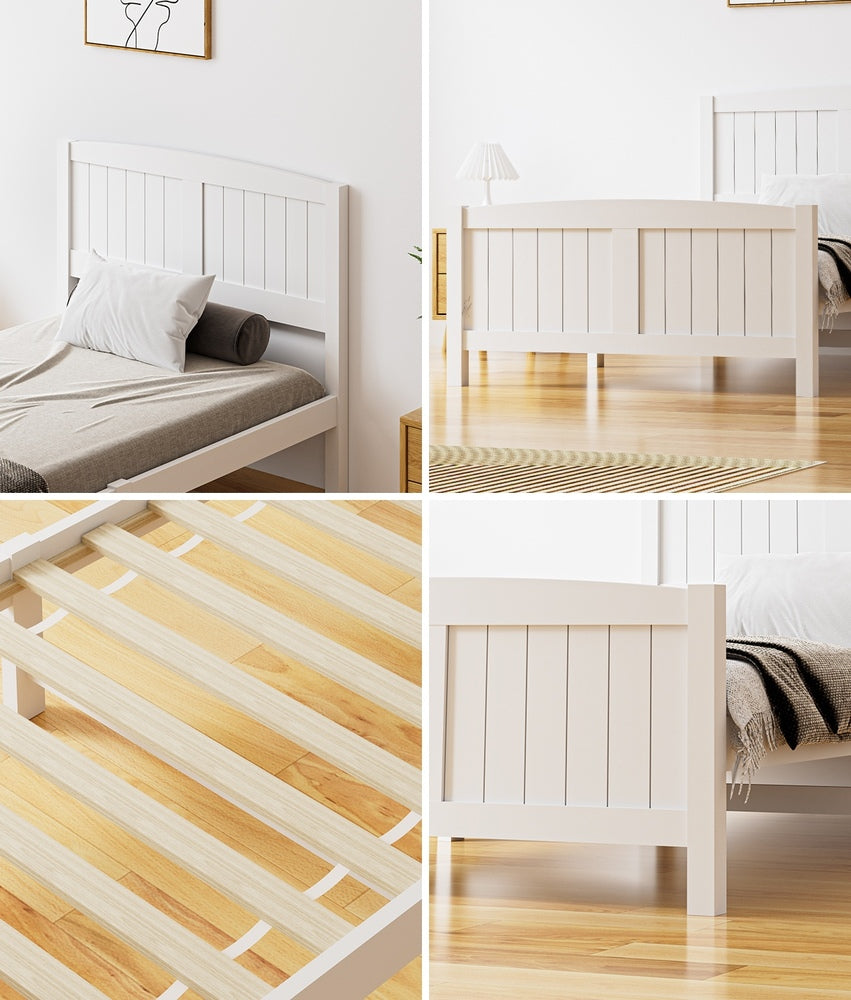 NNEED Bed Frame King Singe Size Timber Platform White-4