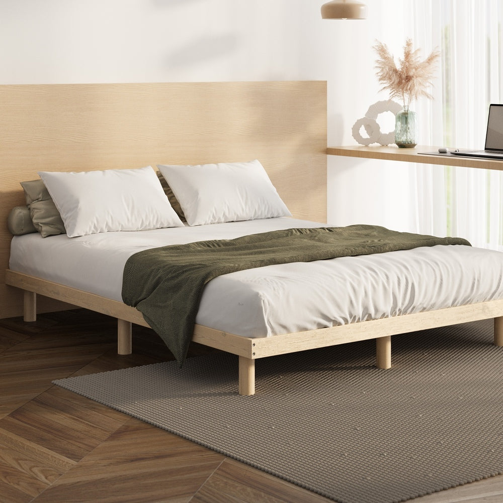 NNEED Bed Frame Double Size Bed Base Solid Wood Slats-1