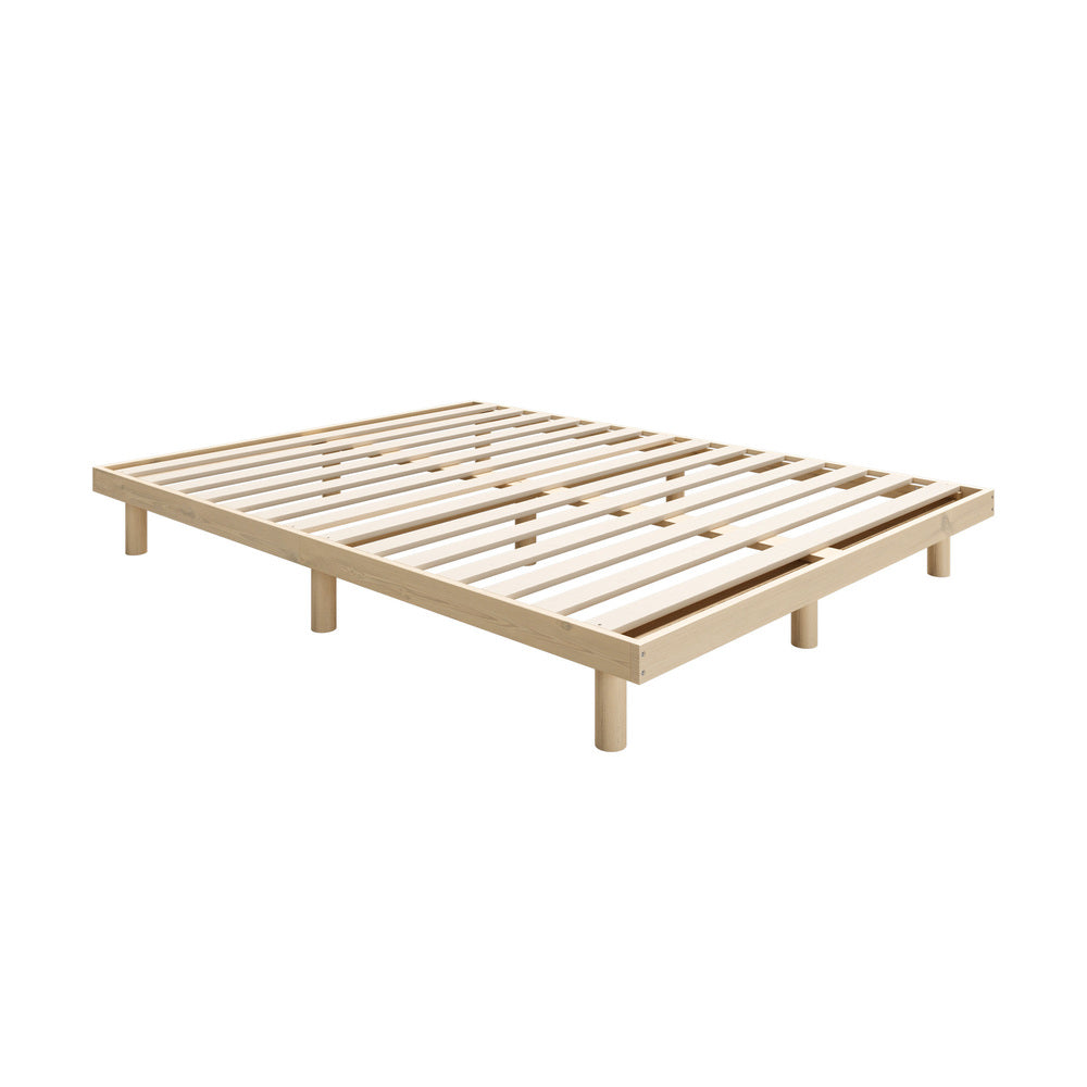 NNEED Bed Frame Double Size Bed Base Solid Wood Slats-0