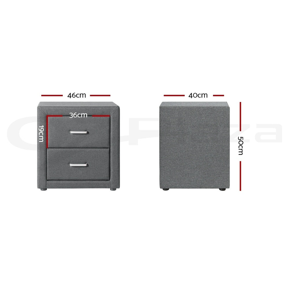 Artiss 2X Bedside Table 2 Drawers Side Table Fabric - CADEN Grey-1