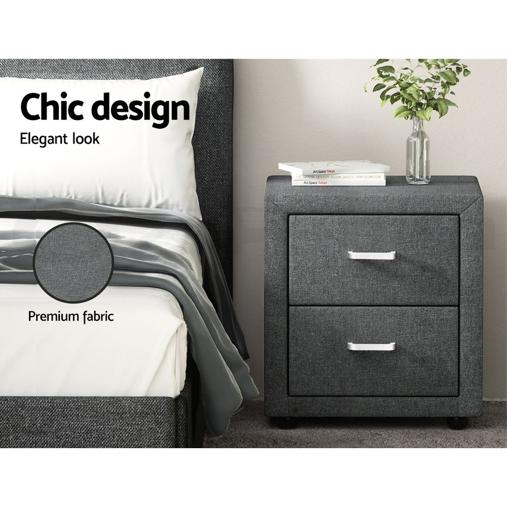 Artiss 2X Bedside Table 2 Drawers Side Table Fabric - CADEN Grey-4