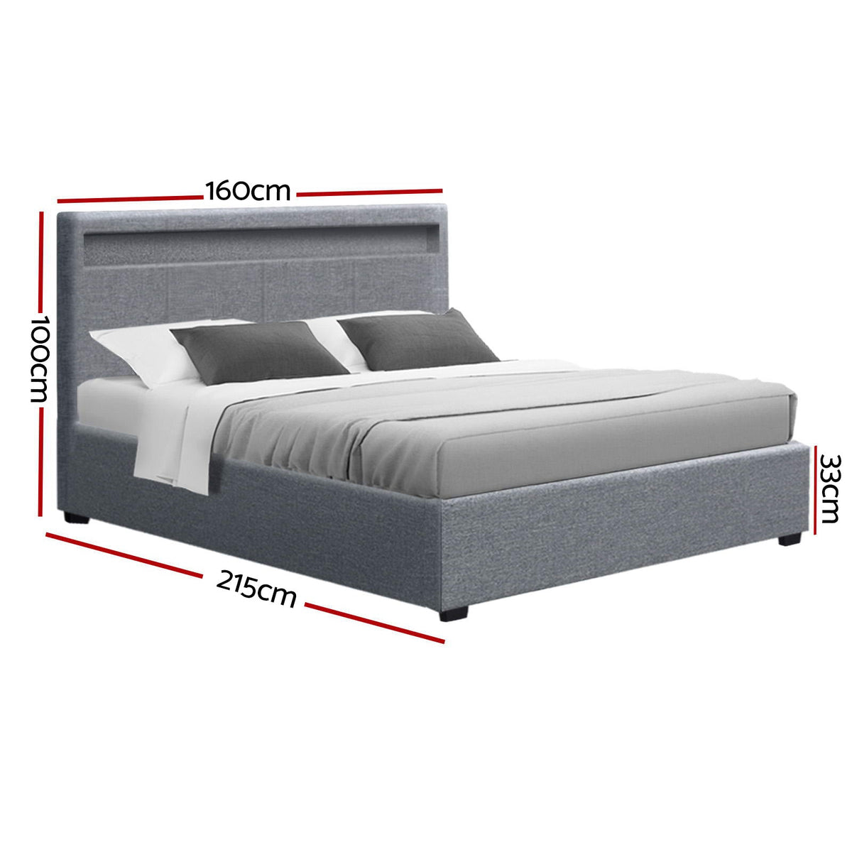 NNEDSZ Artiss Bed Frame Queen Size LED Gas Lift Grey COLE-2