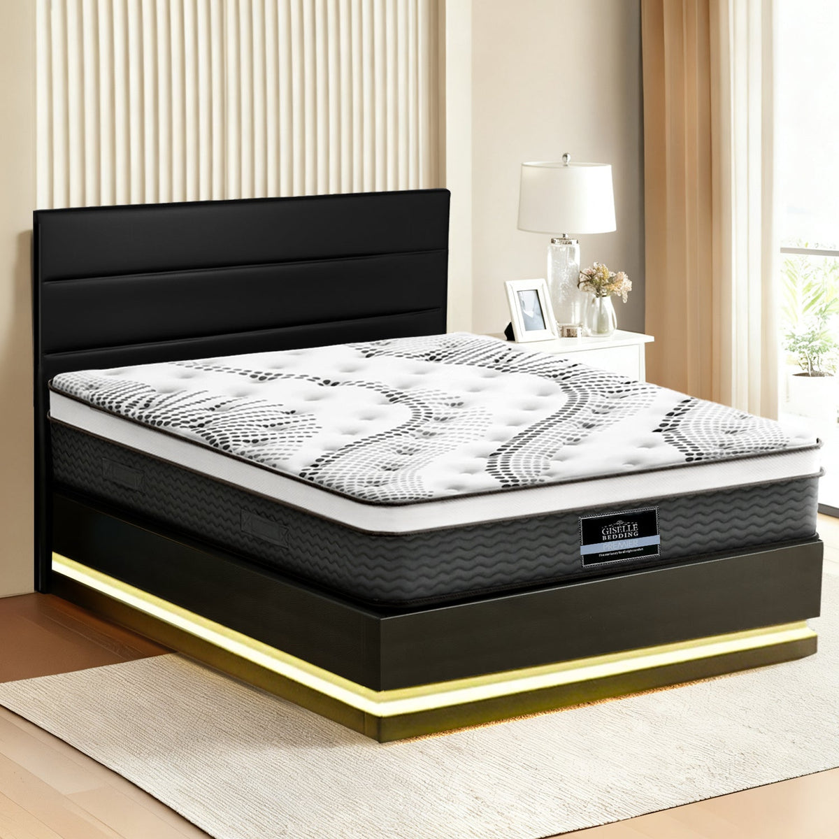 Artiss RGB LED Queen Bed Frame with 32cm Giselle Mattress Set-0