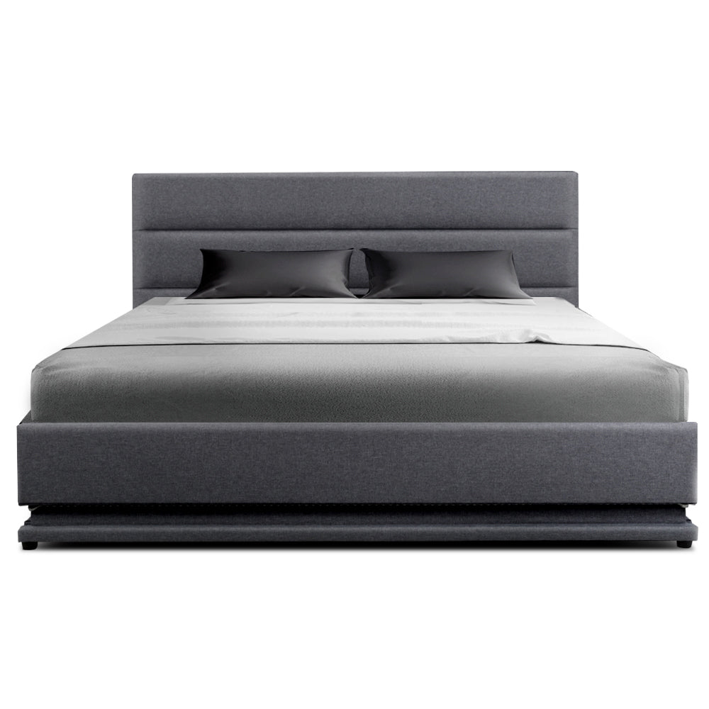 NNEDSZ Artiss Bed Frame Queen Size LED Gas Lift Grey LUMI-2