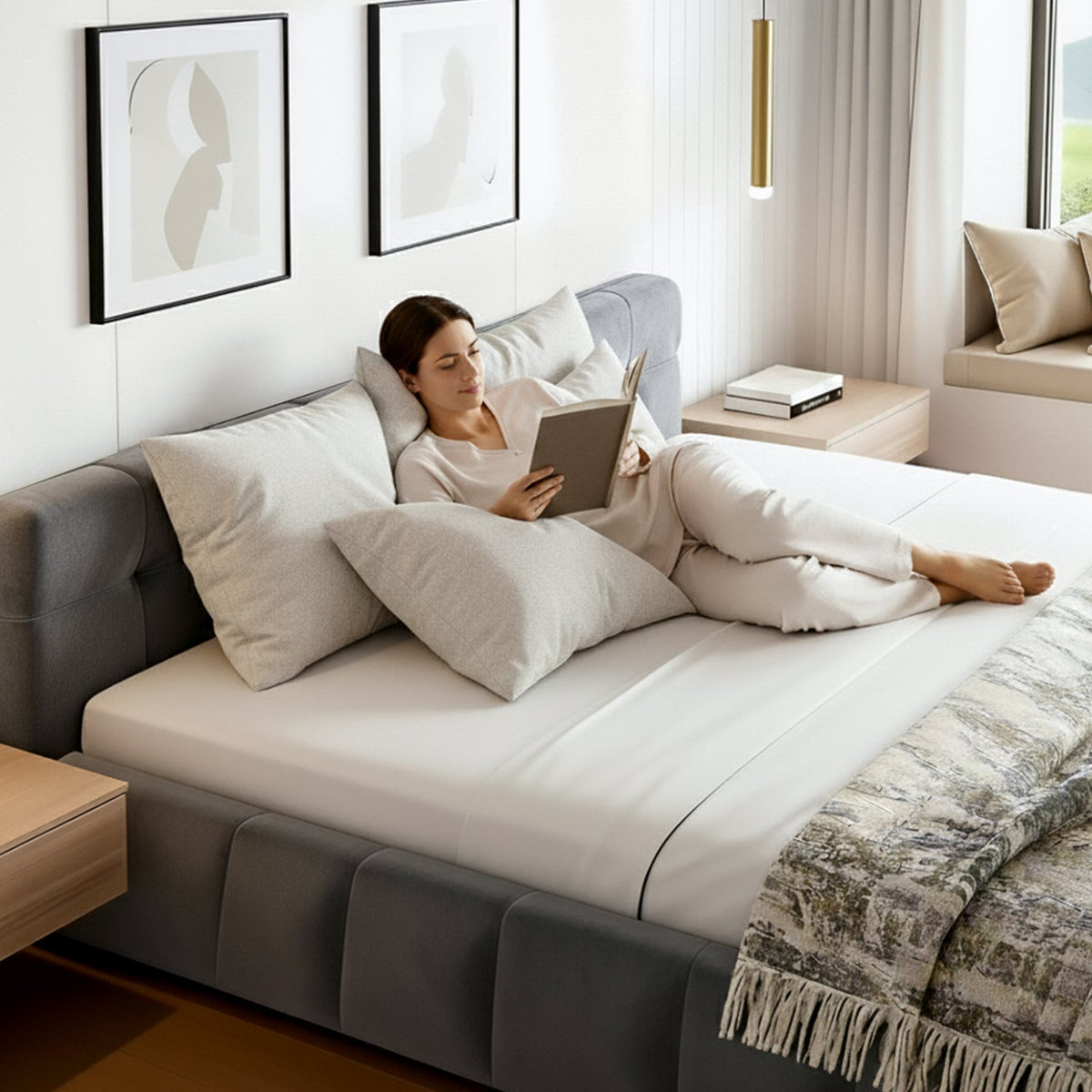 Artiss Queen Size Bed Frame Plush Soft Headboard Velvet Platform Base for Modern Bedrooms Grey-3