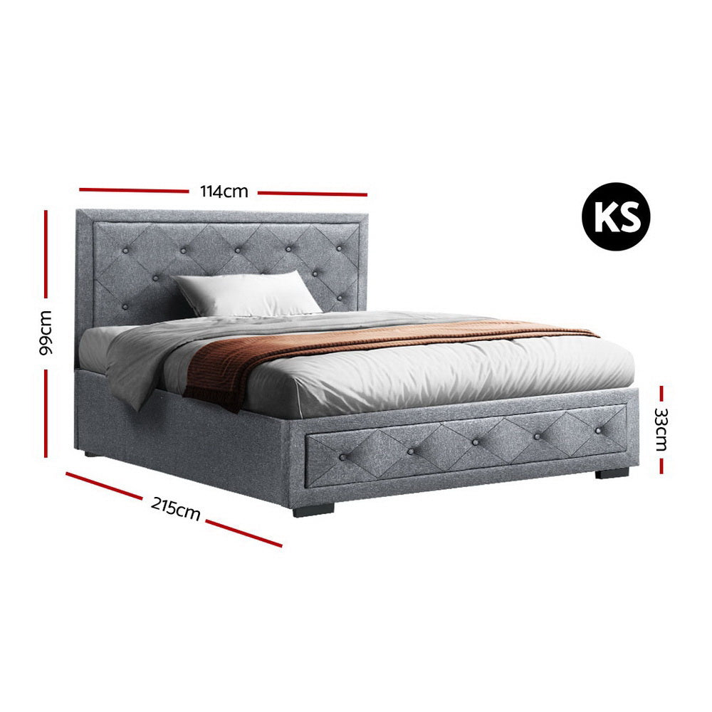NNEDSZ  Bed Frame King Single Size Gas Lift Base With Storage Mattress Fabric-1