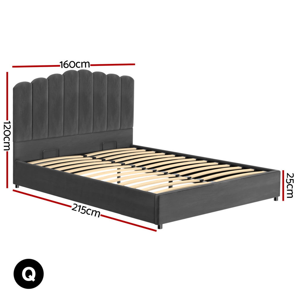 NNEDSZ Artiss Bed Frame Double Size Velvet Grey FION-1