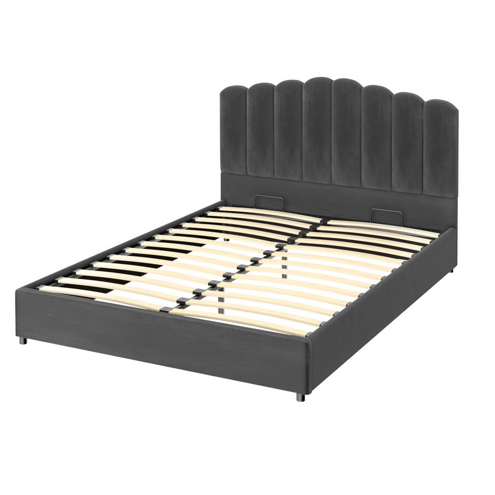 NNEDSZ Artiss Bed Frame Double Size Velvet Grey FION-2