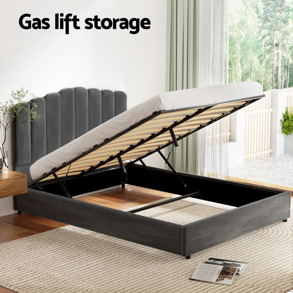 NNEDSZ Artiss Bed Frame Double Size Velvet Grey FION-3