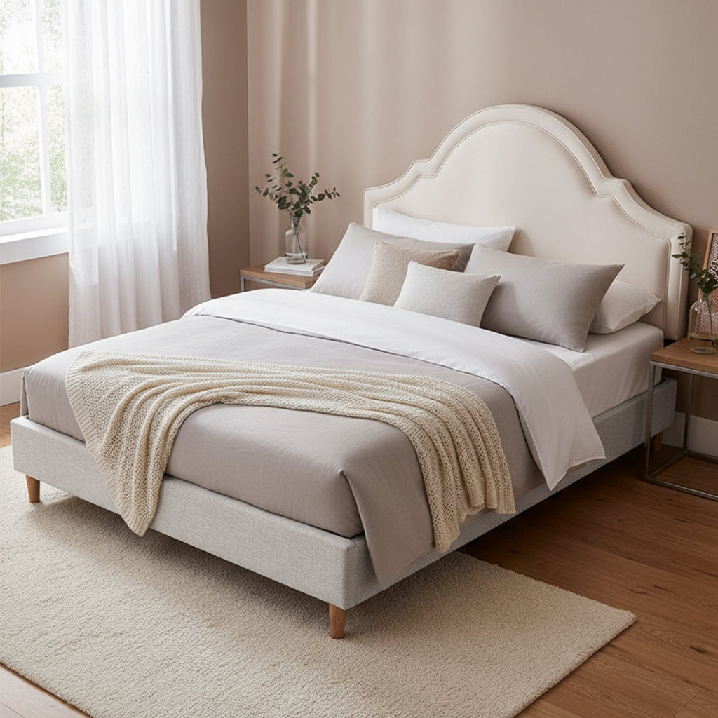 Artiss Queen Bed Frame with Storage Scalloped Velvet Headboard Wooden Platform Base-0