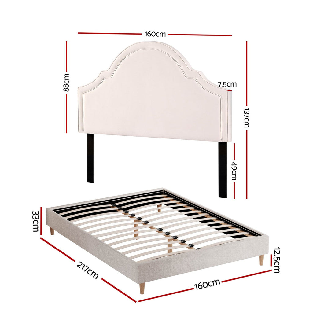 Artiss Queen Bed Frame with Storage Scalloped Velvet Headboard Wooden Platform Base-2