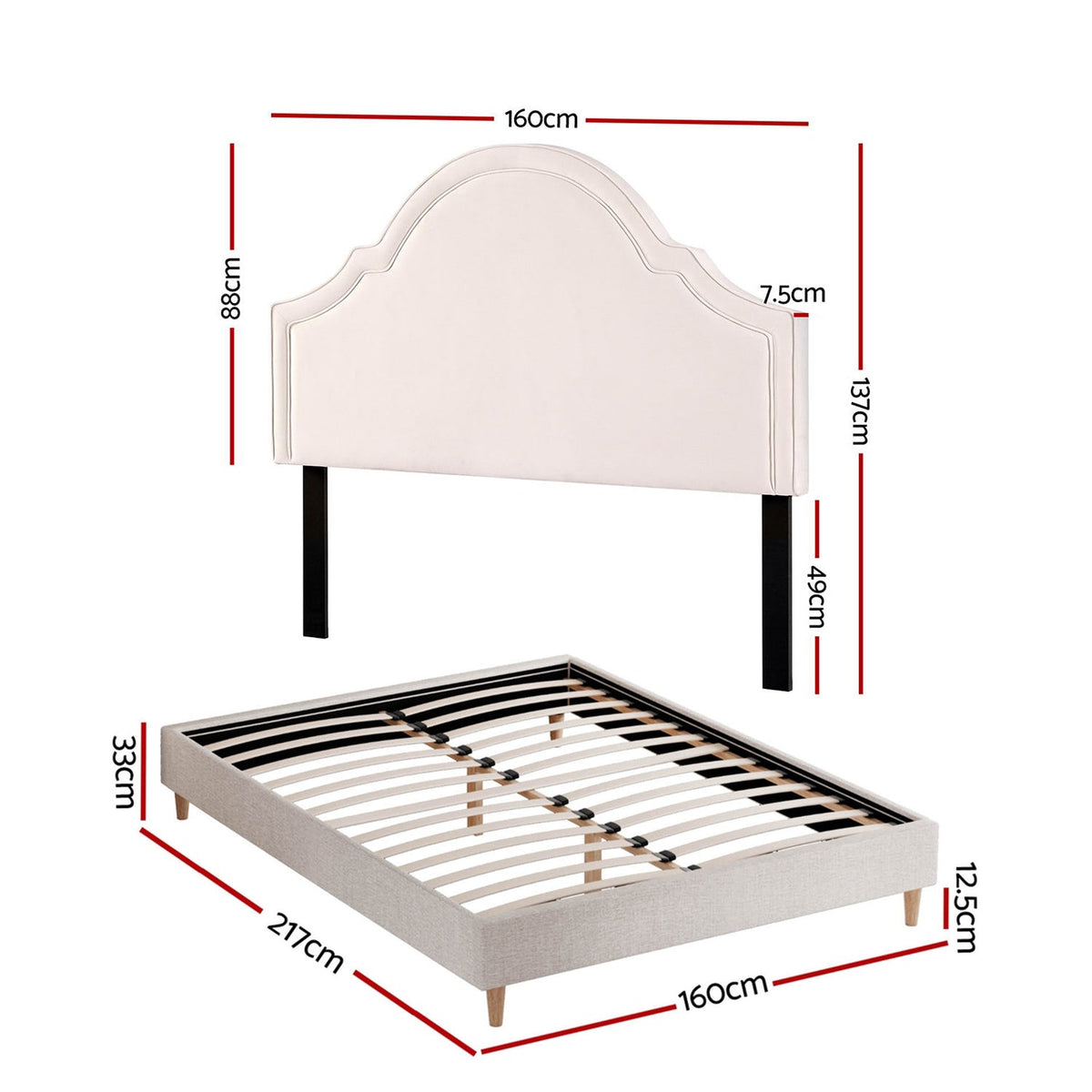 Artiss Queen Bed Frame with Storage Scalloped Velvet Headboard Wooden Platform Base-2