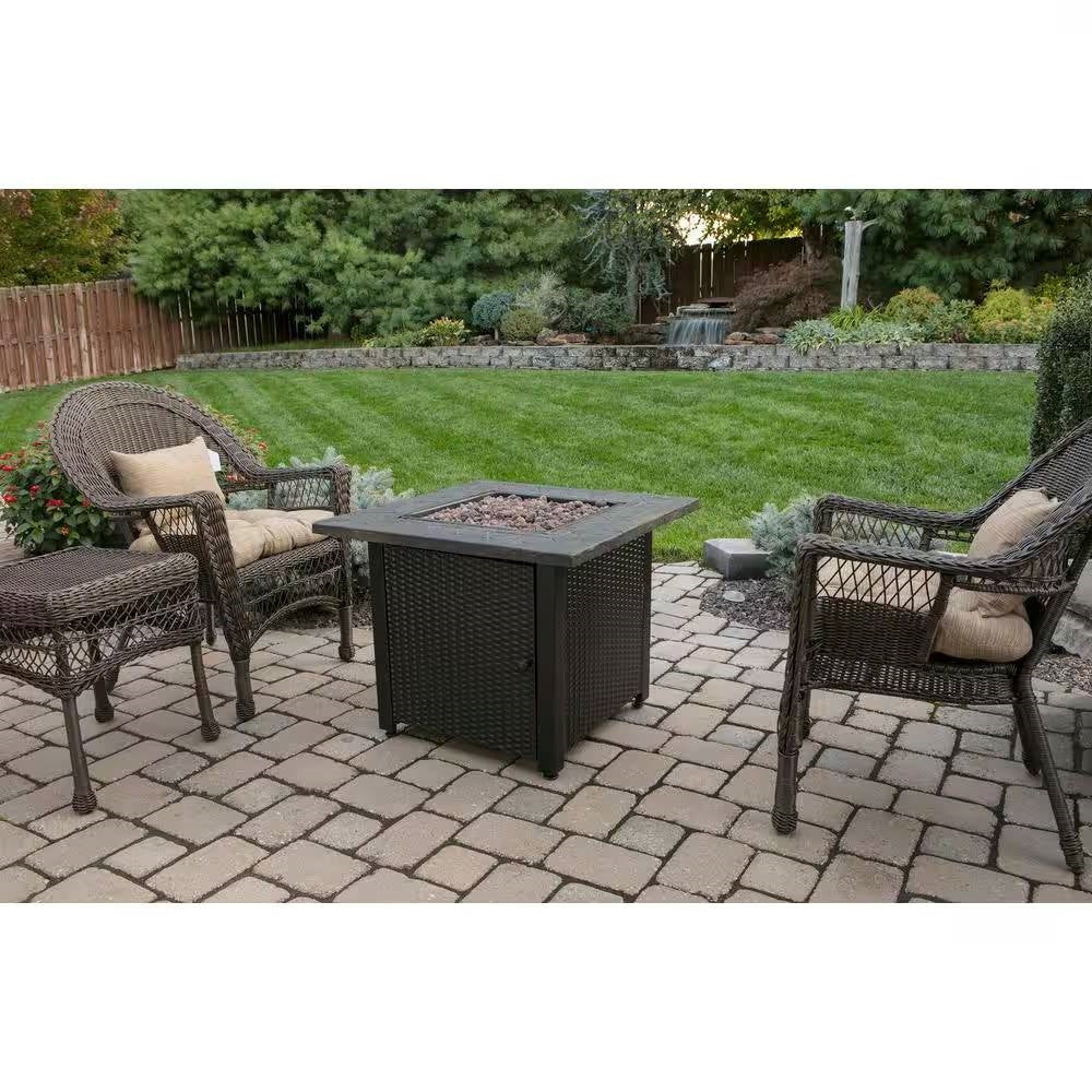 30-inch Outdoor Bronze LP Propane Gas Fire Pit with Lava Rocks and Cover-3