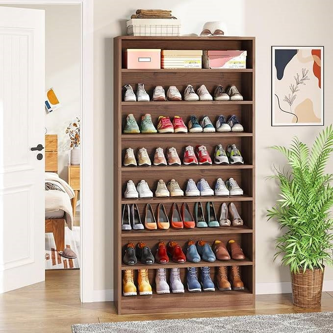 Freestanding 8-Shelf Shoe Rack for Closet Shelving Unit in Brown Wood Finish-2