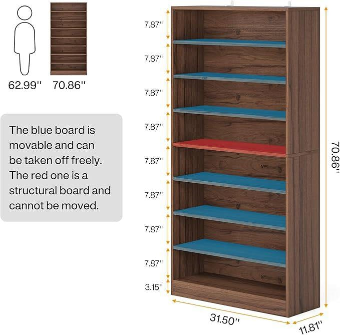Freestanding 8-Shelf Shoe Rack for Closet Shelving Unit in Brown Wood Finish-4