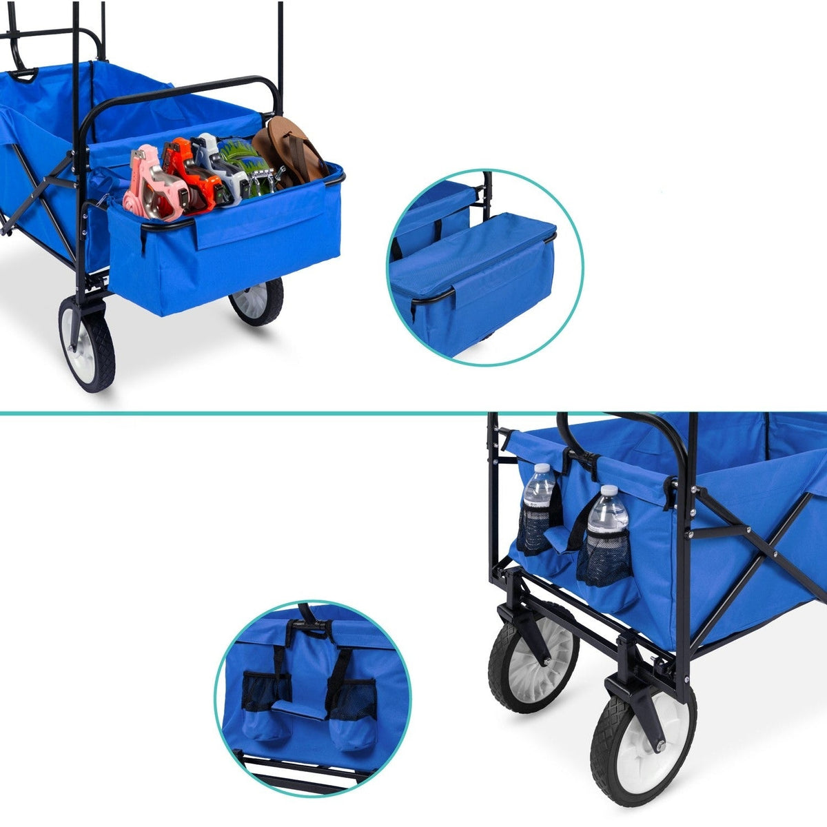 Collapsible Utility Wagon Cart Indoor/Outdoor with Canopy - Blue-3
