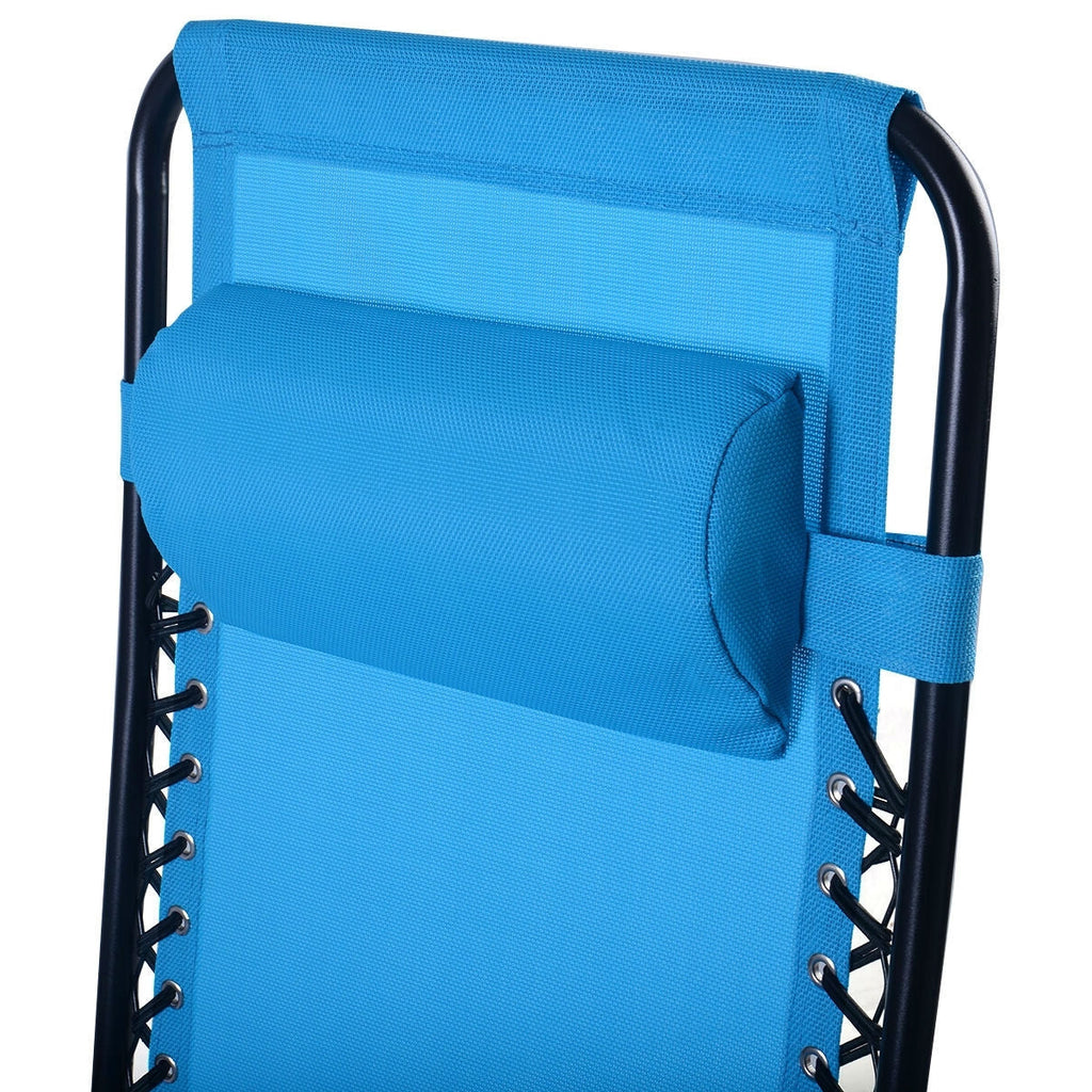 Set of 2 Blue Folding Outdoor Zero Gravity Lounge Chair Recliner-4