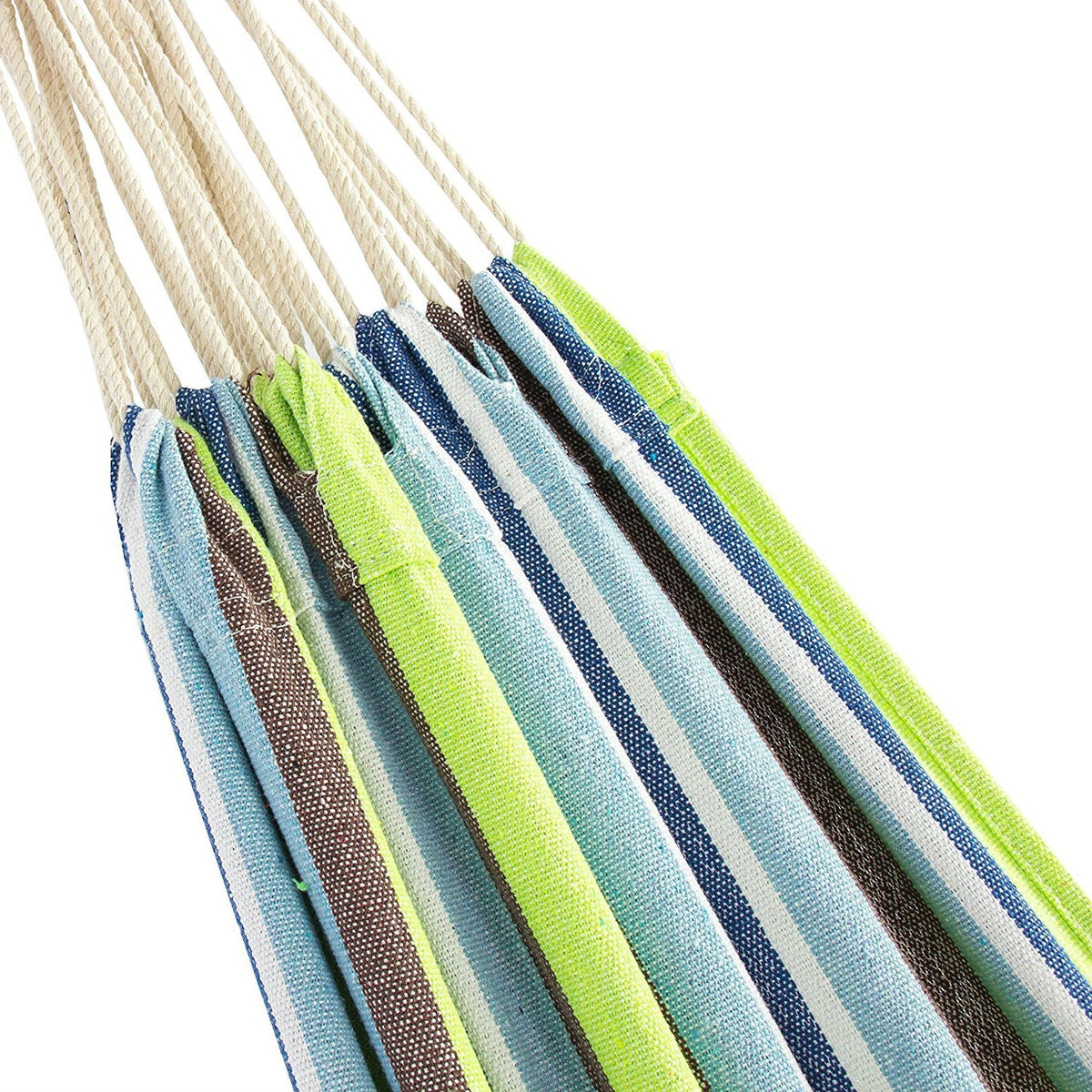 Portable Blue Green Stripe Cotton Hammock with Metal Stand and Carry Case-1