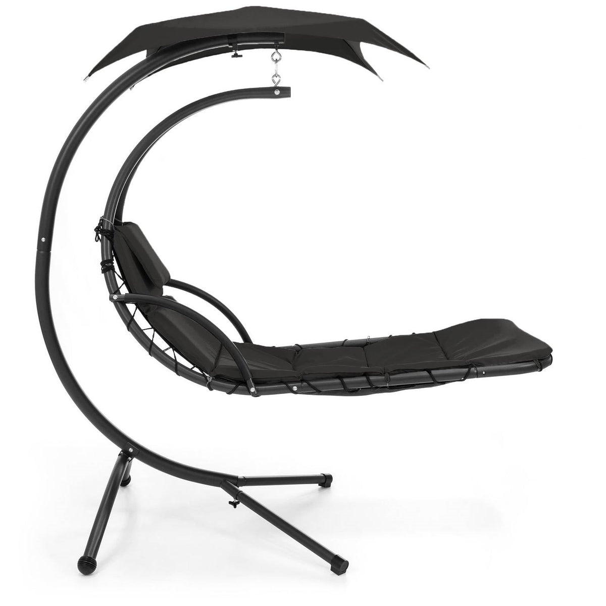 Black Single Person Sturdy Modern Chaise Lounger Hammock Chair Porch Swing-2