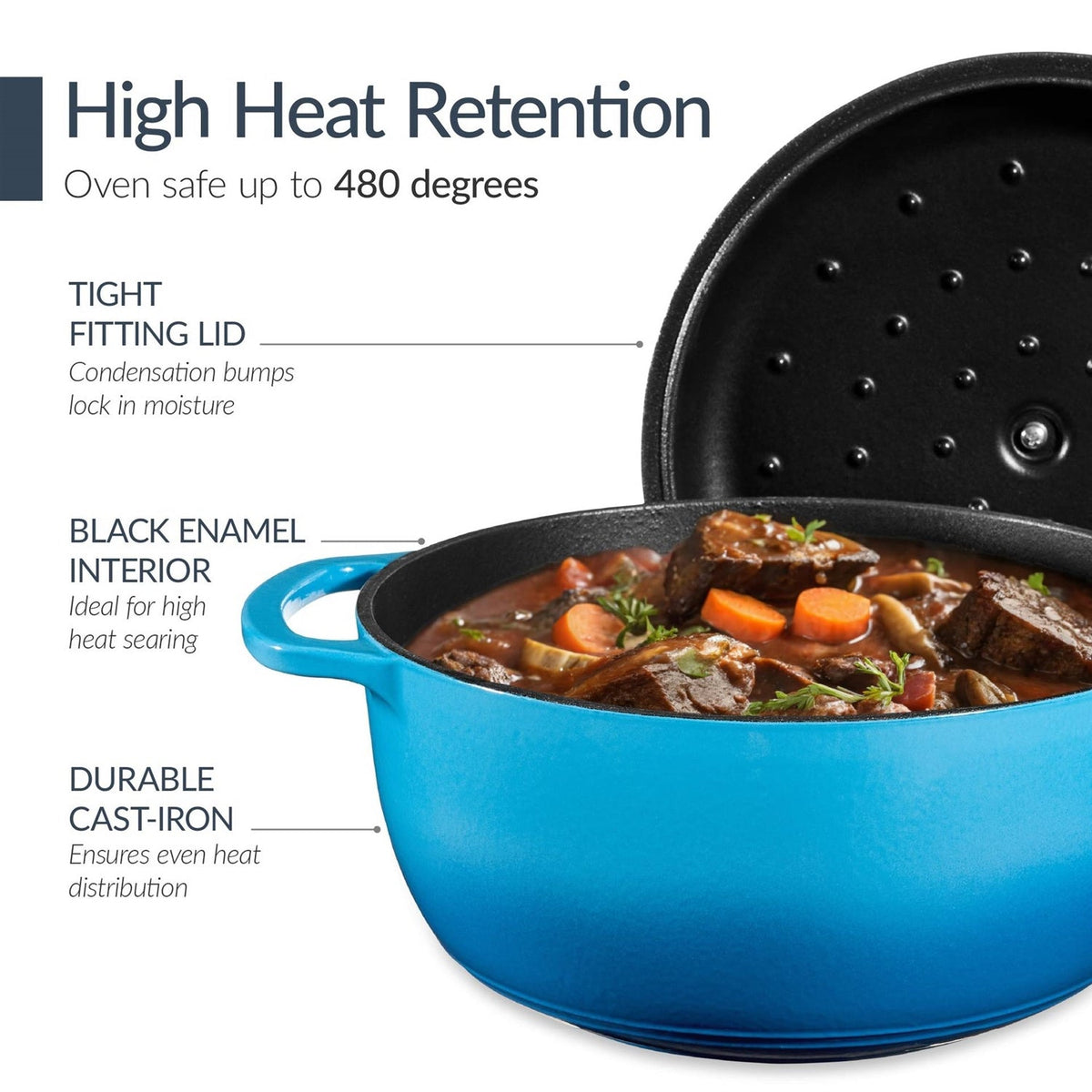 Blue 6-Piece Non-Stick Cast Iron Cookware Set - Skillet Grill Pan Dutch Oven-3