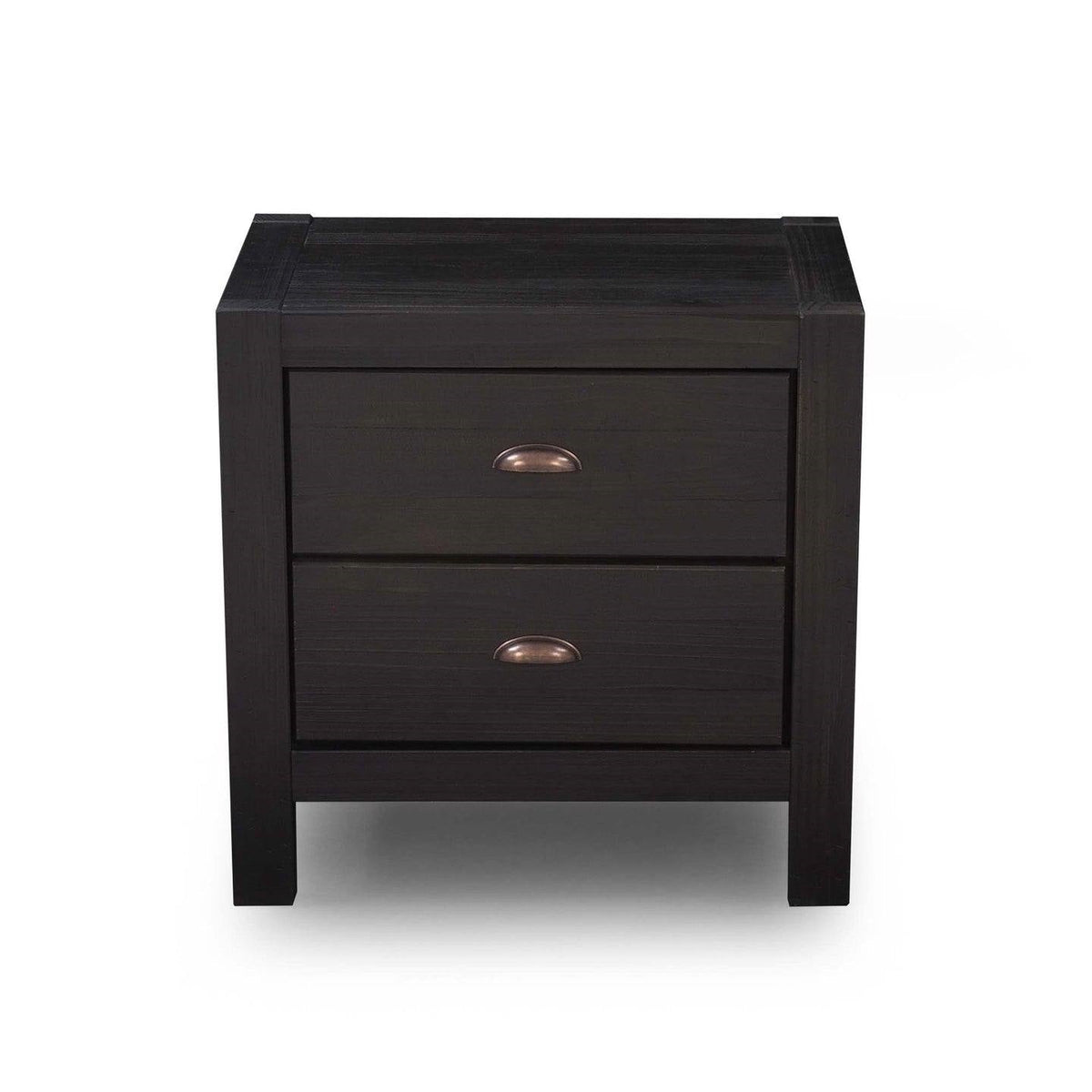 Farmhouse Style Solid Pine Wood 2-Drawer Nightstand Bedside Table in Black-2