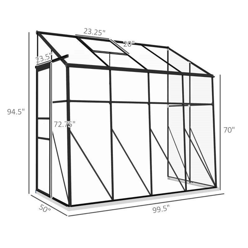 8.3 ft x 4.1 ft Outdoor Polycarbonate Lean-to Greenhouse with Black Metal Frame-4