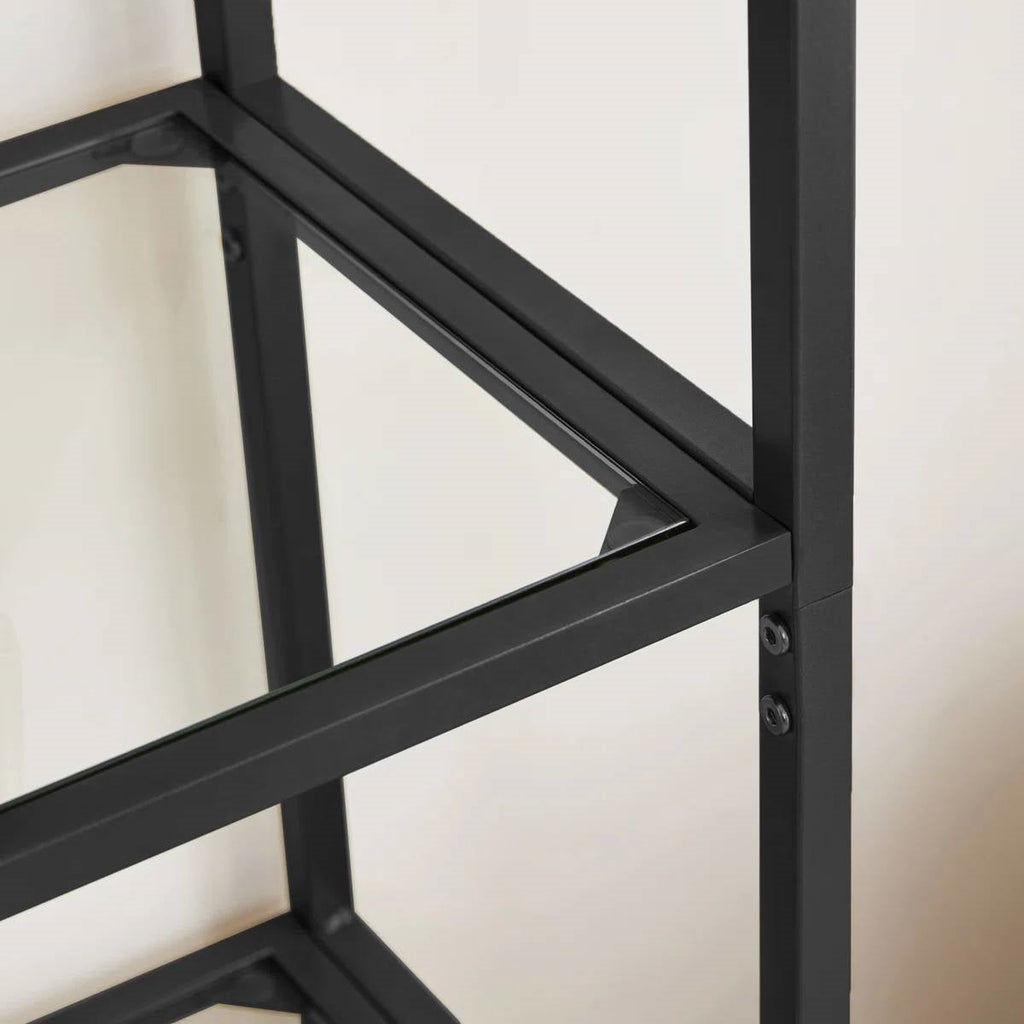 Modern Black Metal Arched Top Display Rack Bookcase with 5 Glass Storage Shelves-2