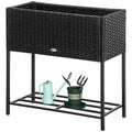 Black Modern PE Rattan Wicker Raised Garden Bed Elevated Planter Box-0